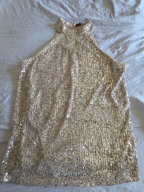 Cable & Gauge Champagne Sequin Halter Top